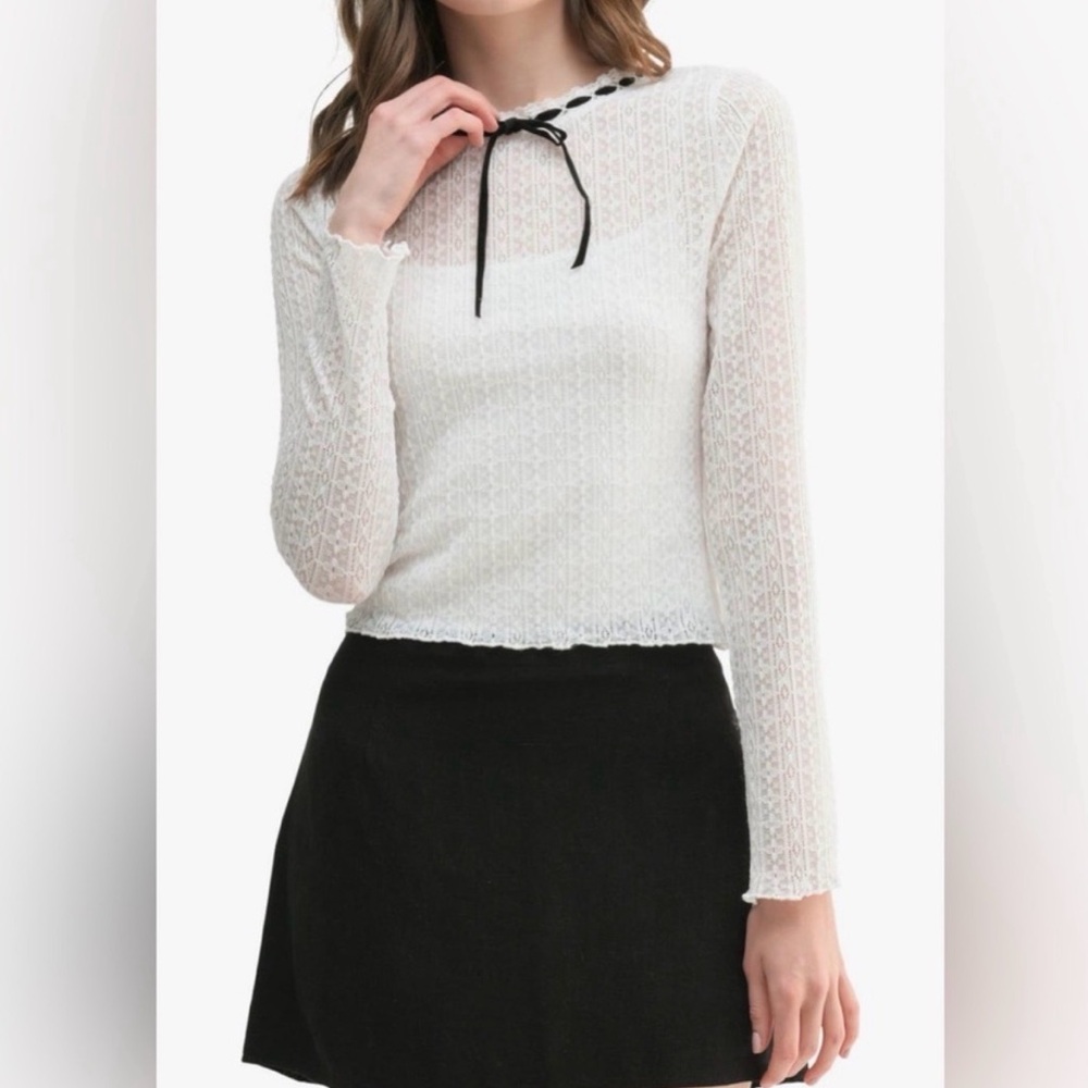 White Lace Top with Black Bow